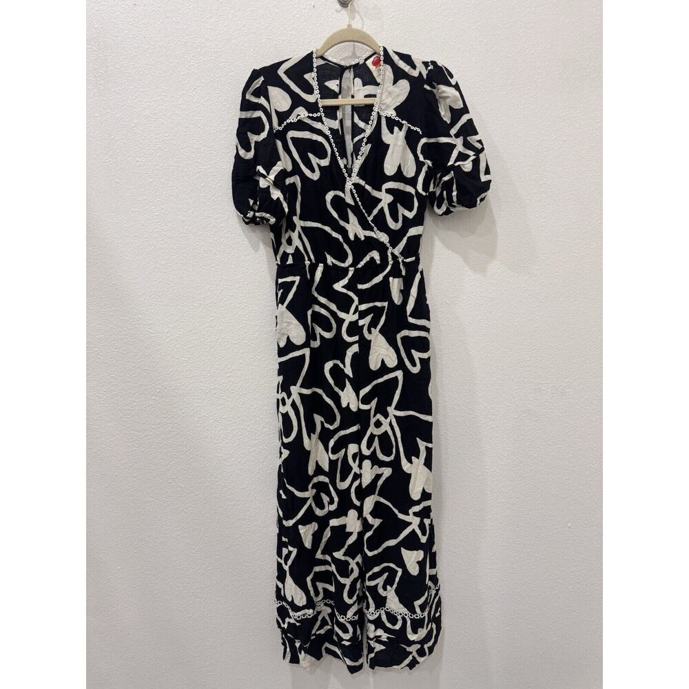 FARM RIO Anthropology Sinead heart jumpsuit Small black and white Defects